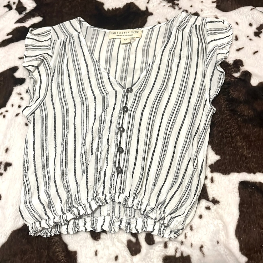 White and Gray Striped Saltwater Luxe Shirt— XS